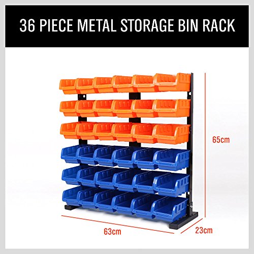 HORUSDY Storage Bins Parts Rack 36Pcs Bin Organizer Garage Plastic Shop Tool, Tools for Men Tools Gif