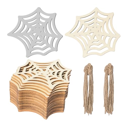 Unfinished Spider Web Wood Spider Web Shaped DIY Wood Halloween Blank Wood with Twines Art Unfinished Ornaments for Halloween Christmas Wedding Birthday Party Thanksgiving Day Decoration 20Pcs