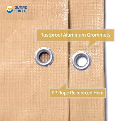 GUARD SHIELD Tarps Heavy Duty Plus+ Waterproof 12x20 Feet Beige/Khaki Multi-Purpose Thick Poly Tarp Cover 12mil GUARD SHIELD