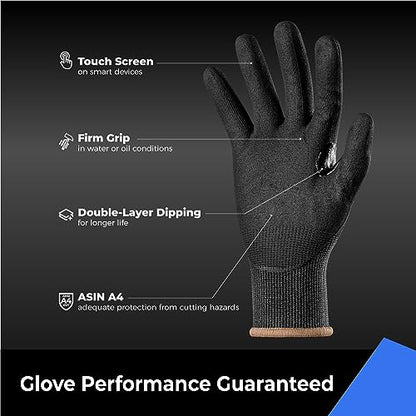 toolant A4 Cut Resistant Work Gloves with Grip, Ultra Thin Safety Glove for Fishing, Wood Carving, Gardening,1/3 Pairs,S-XL