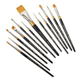 KINGART Premium Original Gold Series Handcrafted Golden Taklon Multimedia Artist Brushes, Gift Box, Set of 12, Black Glosss Handle, for Oil, Acrylic, KINGART