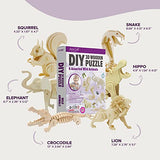 Hands Craft DIY 3D Wooden Puzzle – 6 Assorted Wild Animals Bundle Pack Set Brain Teaser Puzzles Educational STEM Toy Adults and Kids to Build Safe Hands Craft