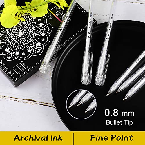 Dyvicl White Gel Pens, 0.8 mm Fine Pens Gel Ink Pens for Black Paper Drawing, Sketching, Illustration, Adult Coloring, Journaling, Set of 12 Dyvicl