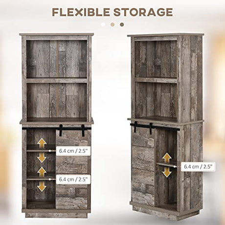 HOMCOM Freestanding Rustic Kitchen Buffet with Hutch, Pantry Storage Cabinet with Sliding Barn Door, Adjustable Shelf, Vintage Wood HOMCOM