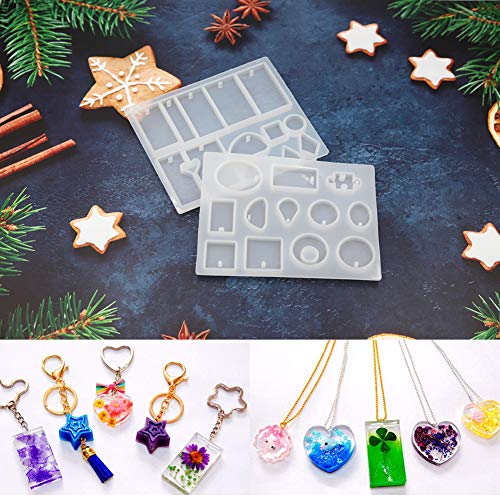 EuTengHao 225Pcs DIY Jewelry Silicone Casting Molds Tools Set Contains 9 Jewelry Resin Molds Collection,4 Necklace Pendant Resin Molds,1 Earring Resin Mold,Bracelet,Diamond,Bear Claw,Sphere Resin Mold