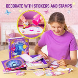 GirlZone Fairytale Writing Set, 45-Piece Fairy Stationery Kit with Paper Sheets, Cards, Stickers and Stampers in a Storybook Box, Magical Gift Idea GirlZone