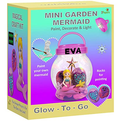 Light Up Mini Mermaid Garden with Paintable Mermaid Toy, Rock Painting & Clay Arts and Crafts for Girls & Boys, DIY Terrarium Kit for Kids, Mermaid