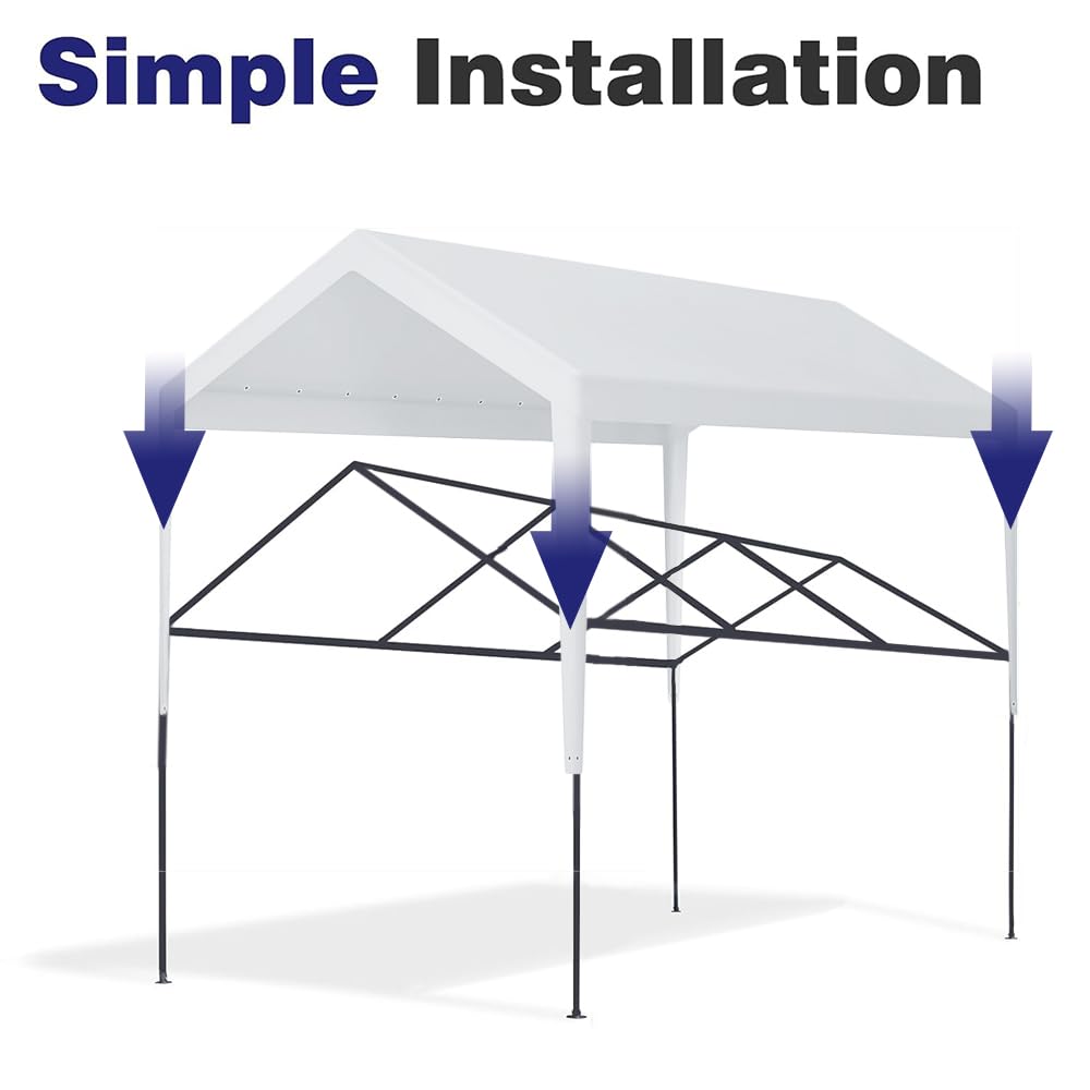 Carport Replacement Canopy, Replacement Top Cover for 12' x 20' Carport Frame, 180G PE Fabric Waterproof & UV Protected Tarp with Ball Bungees, White Vanteriam
