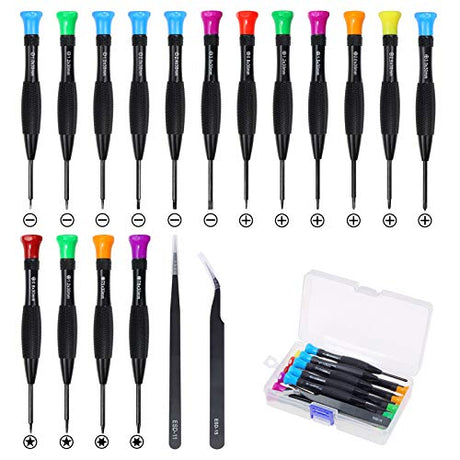 Screwdriver Set, FIXITOK 18Pcs Magnetic Small Screwdrivers with Flathead Phillips Screwdrivers Pentalobe Torx Star Screwdrivers Tweezers in Different FIXITOK