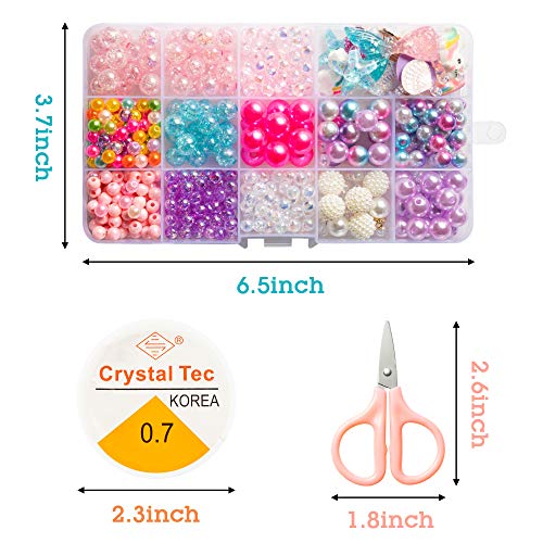 OSNIE Kids DIY Bead Jewelry Making Kit with 400+ Beads & Charms for Creative Bracelets Necklaces Rings, Children Mermaid Starfish Shell Princess
