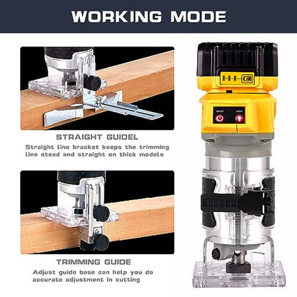 Cordless Trimmer Router, Brushless Hand Edge Trimmer for Wood Working Slotting, Trimming, Carving 1/4" Collet, Compatible with DEWALT 20V MAX Battery - WoodArtSupply