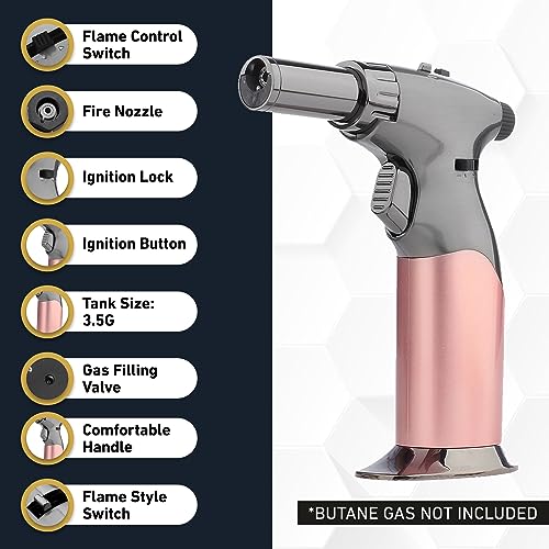 Dual Flame Butane Torch Gun - Refillable Luxury Hand Held Mini Blow Torch for Cooking, Creme Brulee, Soldering, Welding, & Resin Art - Adjustable inZaynity