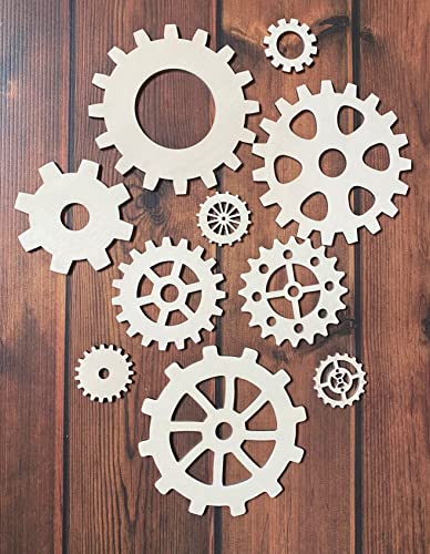 Wooden Gear Set up to 5.9" Unfinished Crafts & Decorations Steampunk Design DIY Paint the Gears Craft Supplies WoodArtSupply