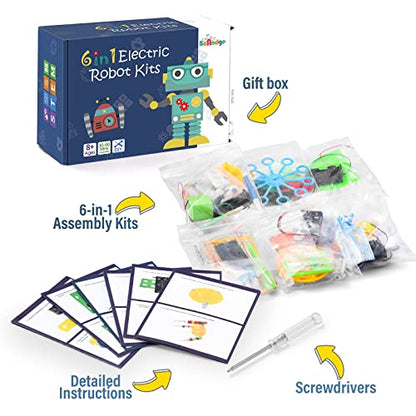 STEM Robotics Kit, 6 Set Electronic Science Projects Experiments for Kids Ages 8-12 6-8, STEM Toys for Boys Craft, DIY Engineering Build Robot - WoodArtSupply