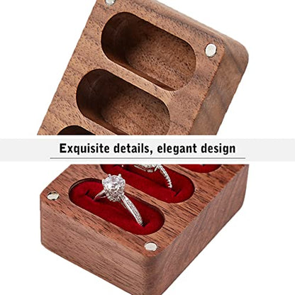 Always & Forever Ring Box 3 Slot for Wedding Ceremony Engagement Valentine's Day Birthday Ring Bearer Box Walnut Wooden Ring Box Engrave Wedding Ring
