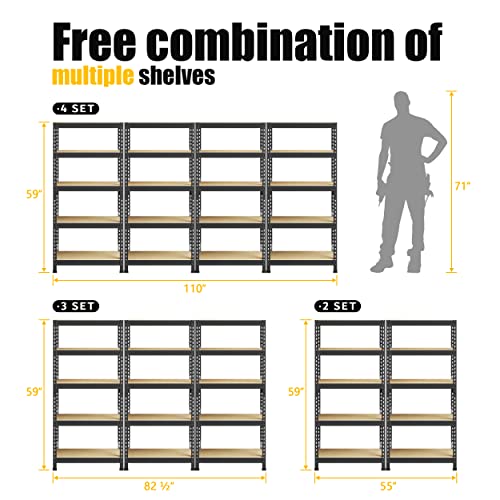 PrimeZone Storage Shelves 2 Pack 5 Tier Adjustable Garage Storage Shelving, Heavy Duty Metal Storage Utility Rack Shelf Unit for Warehouse Pantry - WoodArtSupply