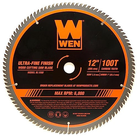 WEN BL1200 12-Inch 100-Tooth Carbide-Tipped Ultra-Fine Finish Professional Woodworking Saw Blade for Miter Saws and Table Saws, Silver WEN