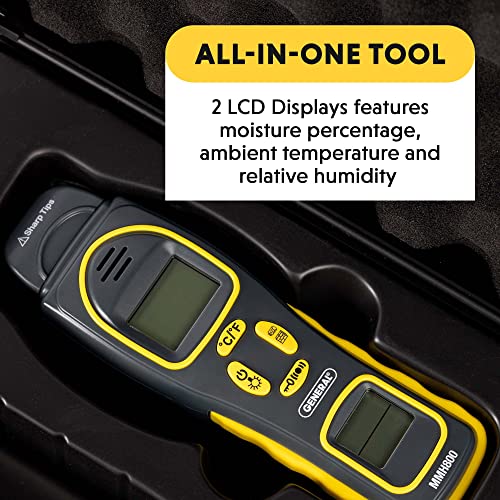 General Tools 4-in-1 Pin/Pinless Combo Moisture Meter #MMH800 - Pin/Pinless Combo Mold Detector for Home - Dual LCD Display & Audible Alarm - WoodArtSupply