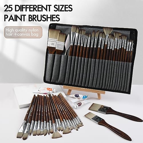 25 Pieces Paint Brush Set, Artist Professional Series, Synthetic Acrylic Paint Brushes with Flat, Filbert, Fan, Dagger, Cat Tongue, Round, Angle, Fuumuui