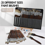 25 Pieces Paint Brush Set, Artist Professional Series, Synthetic Acrylic Paint Brushes with Flat, Filbert, Fan, Dagger, Cat Tongue, Round, Angle, Fuumuui