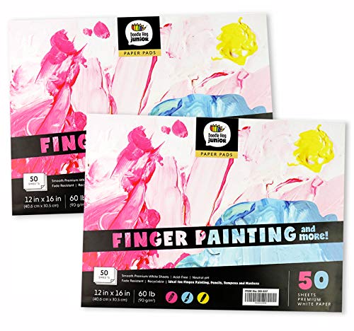 2-Pack Large Drawing Sketch Pad for Kids (12" x 16", 50 Pages Each), 60lbs /90GSM Paper Ideal for Finger Painting, Pencils, Tempera and Markers. DOODLE HOG