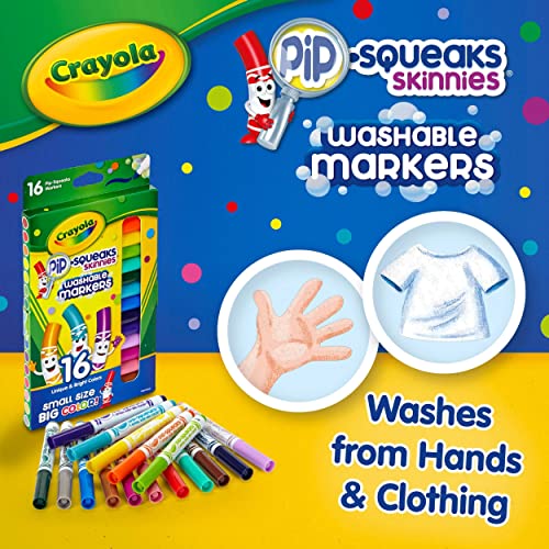 Crayola Washable Pip Squeaks Skinnies Markers, 16 Count, School Supplies, Gifts for Boys and Girls Crayola