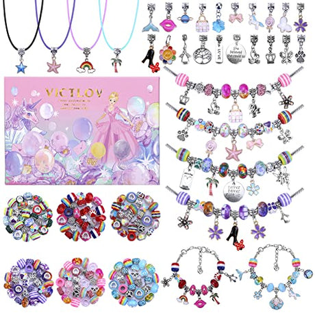 VICTLOV 126 Pieces Charm Bracelet Making Kit, DIY Craft for Girls, Unicorn/Mermaid Crafts Gifts Set for Arts and Crafts for Girls Teens Ages 8-12 VICTLOV