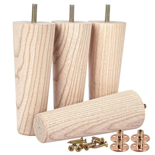Btowin VCF 6 inch / 15cm Ash Wood Furniture Legs, 4Pcs Mid-Century Modern Unfinished Wooden Tapered Replacement Feet with 5/16'' Hanger Bolts & Btowin VCF