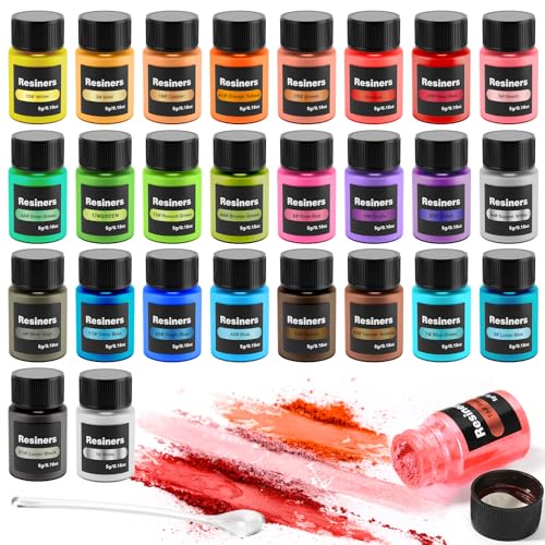 Resiners Mica Powder for Epoxy Resin, 26 Colors Epoxy Resin Color Pigment Set for Soap Making, Art Crafts, Bath Bomb, Nail Polish, Lip Gloss, Eye