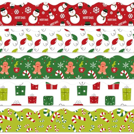 Whaline 69Ft Christmas Bulletin Board Borders Snowman Gingerbread Man Candy Bulb Self-Adhesive Bulletin Border Stickers for Holiday Classroom Office Whaline