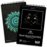 Art-N-Fly Black Sketch Pad Mini 5.5x8.5" 2 Pack - Black Paper Sketchbook for Drawings, Perforated Edge on Spiral 100 Sheets Total - Art Sketch Book Art-n-Fly