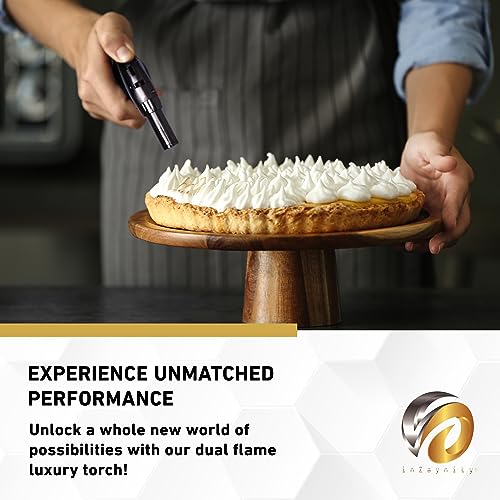 Dual Flame Butane Torch Gun - Refillable Luxury Hand Held Mini Blow Torch for Cooking, Creme Brulee, Soldering, Welding, & Resin Art - Adjustable inZaynity