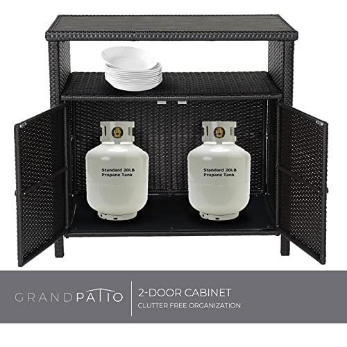 Grand Patio Dylan Wicker Storage Cabinet - Versatile Indoor & Outdoor Waterproof Bar Table with Doors and Shelves - WoodArtSupply