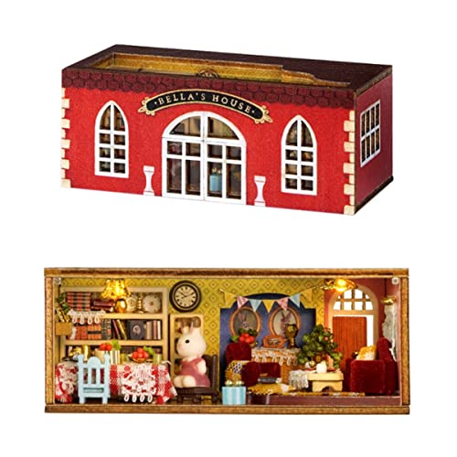 CUTEROOM DIY Miniature Dollhouse Kits, New DIY Mini Rabbit Town Casa Wooden Doll Houses Miniature Building Kits with Furniture Dollhouse Toys for