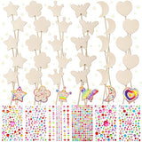 42 Pcs Princess Fairy Wands Kit, Include 36 Pcs Wooden Unfinished Wand DIY Princess Wand with 6 Sheet Colorful Diamond Sticker for Girls Make Your Cindeer