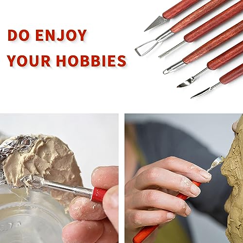 Clay Sculpting Tools, 6 PCS Double-Ended Stainless Steel Polymer Clay Tools, Wooden Handle Pottery Tools for Embossing, Carving Tools and Supplies HANWER