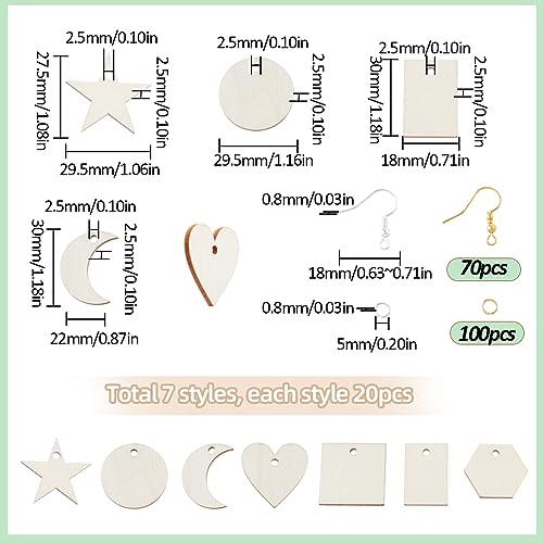 SUNNYCLUE 480Pcs Wood Charms Jump Rings Earrings Making Starter Kit Unfinished Wood Blanks Wooden Blank Charms Earring Hooks Round Pieces Square - WoodArtSupply