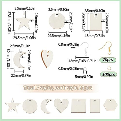 SUNNYCLUE 480Pcs Wood Charms Jump Rings Earrings Making Starter Kit Unfinished Wood Blanks Wooden Blank Charms Earring Hooks Round Pieces Square - WoodArtSupply