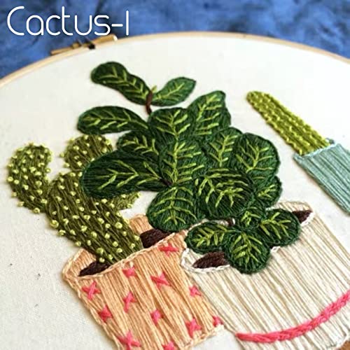 Highkick Embroidery Starter Kits for Adults Beginners with Stamped Pattern, Embroidery Floss + Needles + Hoop, Cactus Series, 3 Pack - WoodArtSupply