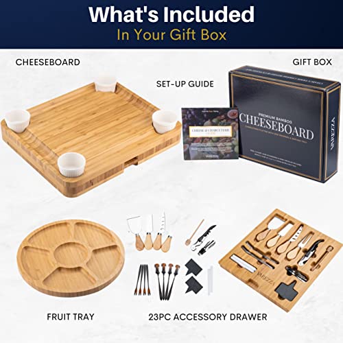 VAREZZA Charcuterie Boards Gift Set: Large Charcuterie Board, Bamboo Cheese Board - Unique Valentine Gifts for Women 23 Entertaining Accessories, VAREZZA