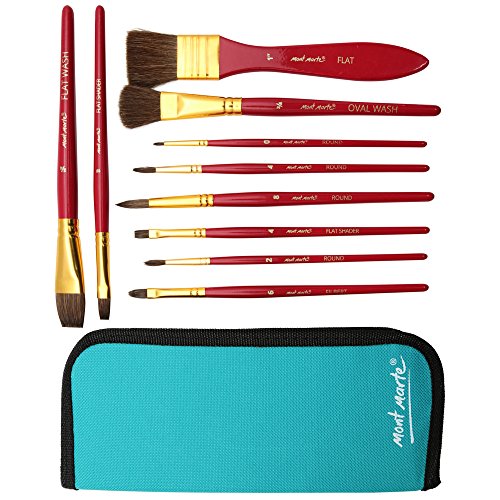 Mont Marte Art Paint Brushes Set with Case, 10 Different Size, Nice Art Gift for Kids &Artists - WoodArtSupply