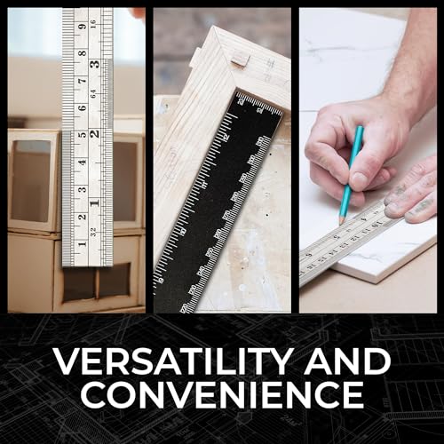 Nokko 4-Piece Woodworking Ruler Set - Woodworking Tools Bundle with 12 Inch Aluminum Slide Rule with Slide Stop, Plus 6", 12" & 16" Stainless Steel NOKKO