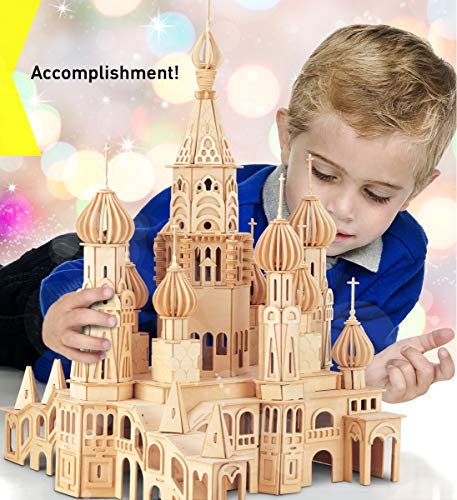 Puzzled 3D Puzzle St. Petersburg Church Wood Craft Construction Model Kit, Educational DIY Wooden Toy Assemble Model Unfinished Crafting Hobby Puzzle - WoodArtSupply