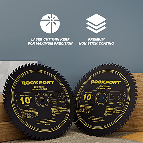 ROCKPORT Table Saw Blades 10 inch 60 Teeth - (3 Pack) 10" Table Saw Blades & 10 inch Miter Saw Blades, 5/8" Arbor, Multipupose Carbide Tip Circular ROCKPORT