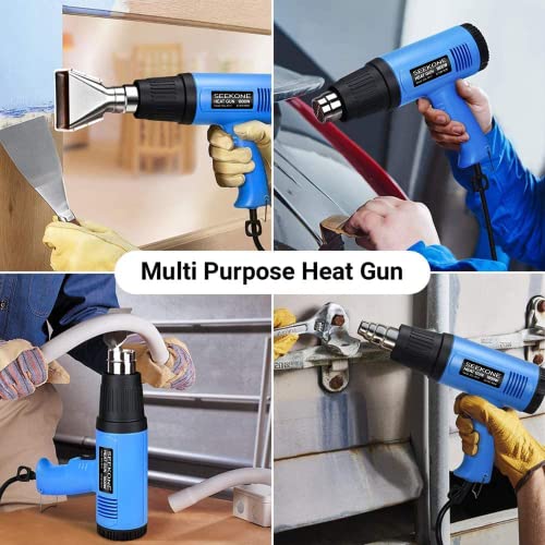 SEEKONE Heat Gun, 1800W Heavy Duty Hot Air Gun Kit with 572℉&1112℉ Dual-Temperature Settings and 4 Nozzles for Shrinking PVC,Stripping Paint, Crafts - WoodArtSupply