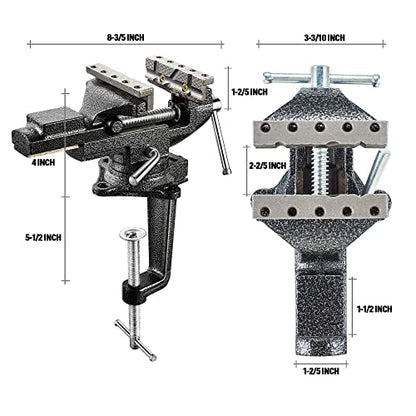 Dual-Purpose Bench Vise 3.3" Universal with Multifunctional jaw, 360° Swivel Clamps on Vise, Multi-functional Combined Vise with Quick Adjustment,