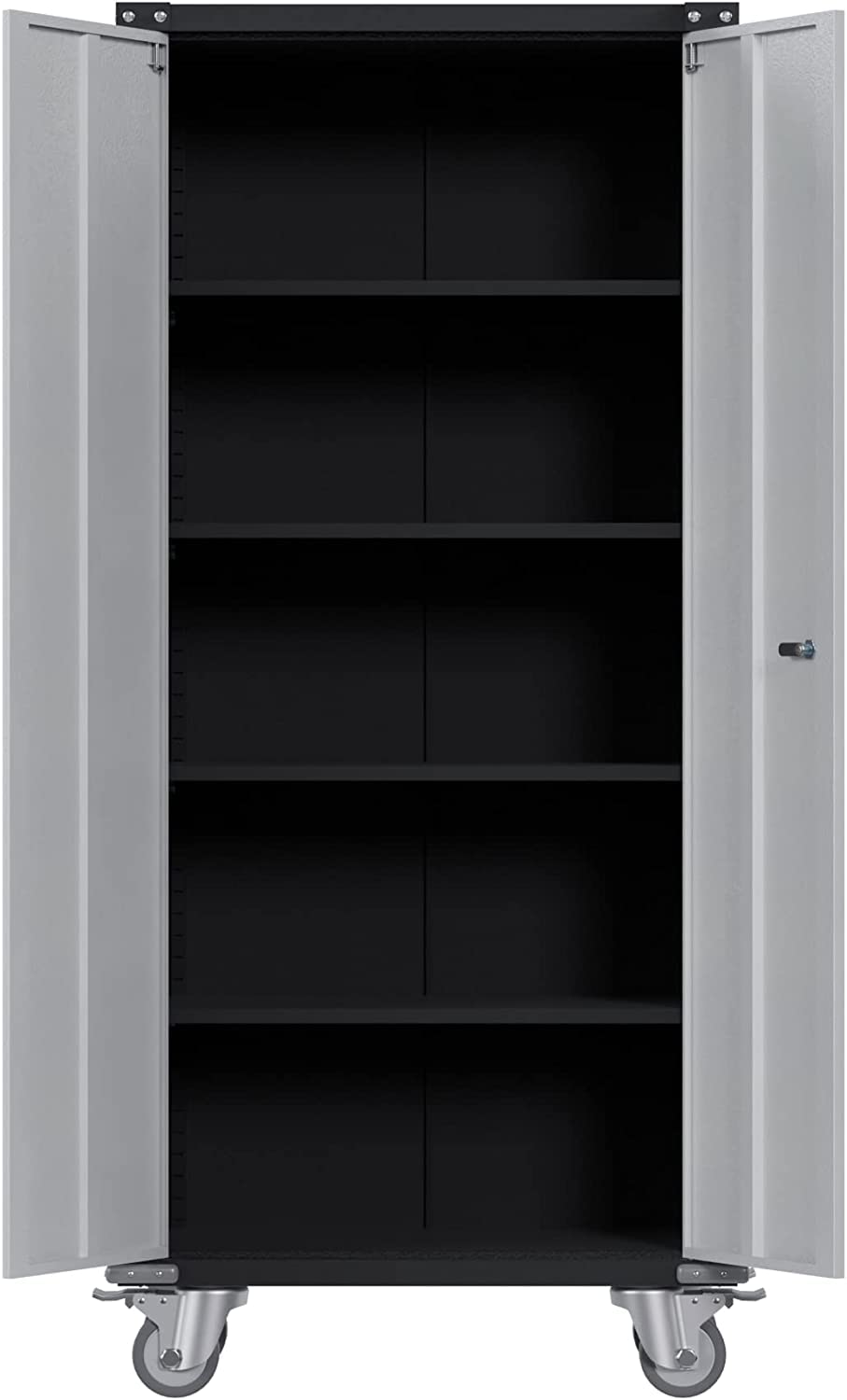 GangMei Rolling Metal Storage Cabinet with Doors and Shelves, 71'' Tall Locking Garage Cabinet with Wheel, Utility Cabinet for Garage, Office, Home, - WoodArtSupply