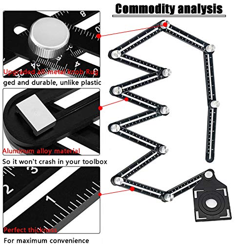 Multi-Angle Measuring Ruler,Multi Angle Tool,12-Sided Angle Measurement,Tile Holes Measure Ruler with 3-Holes Positioning Apertures,Upgrade Multi - WoodArtSupply