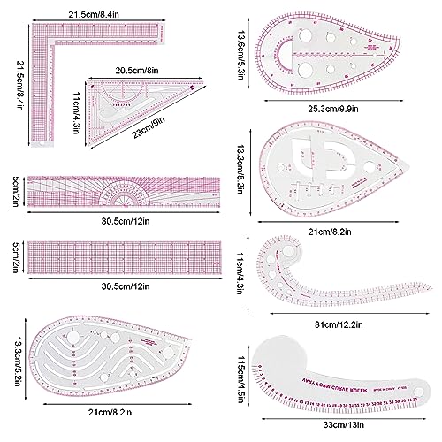 9 Styles Clear Metric Sewing Ruler Set, Plastic Sew French Curve Ruler for Designers, Pattern Maker, Sewing Templates - WoodArtSupply