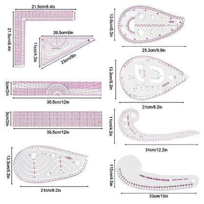 9 Styles Clear Metric Sewing Ruler Set, Plastic Sew French Curve Ruler for Designers, Pattern Maker, Sewing Templates - WoodArtSupply